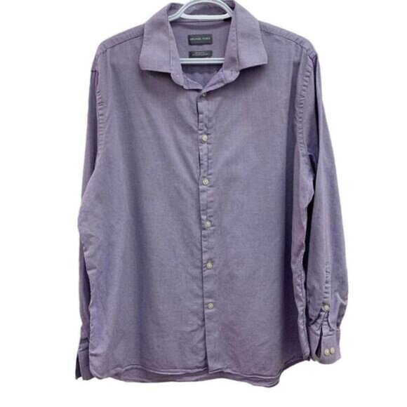 Michael Kors Mens Purple Micro Check Slim Fit Long Sleeve Button Up Shirt L​​ - Picture 1 of 9